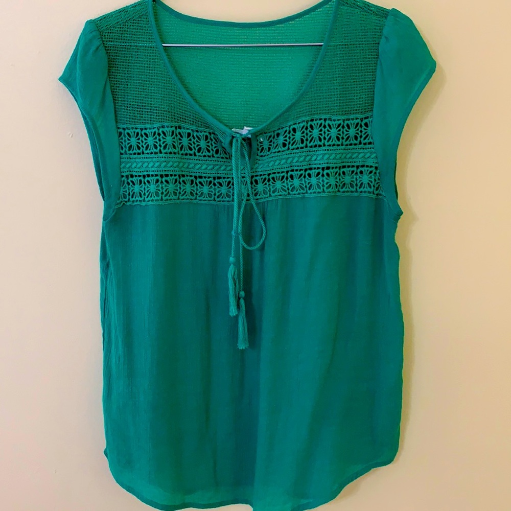Green Boho Summer Blouse